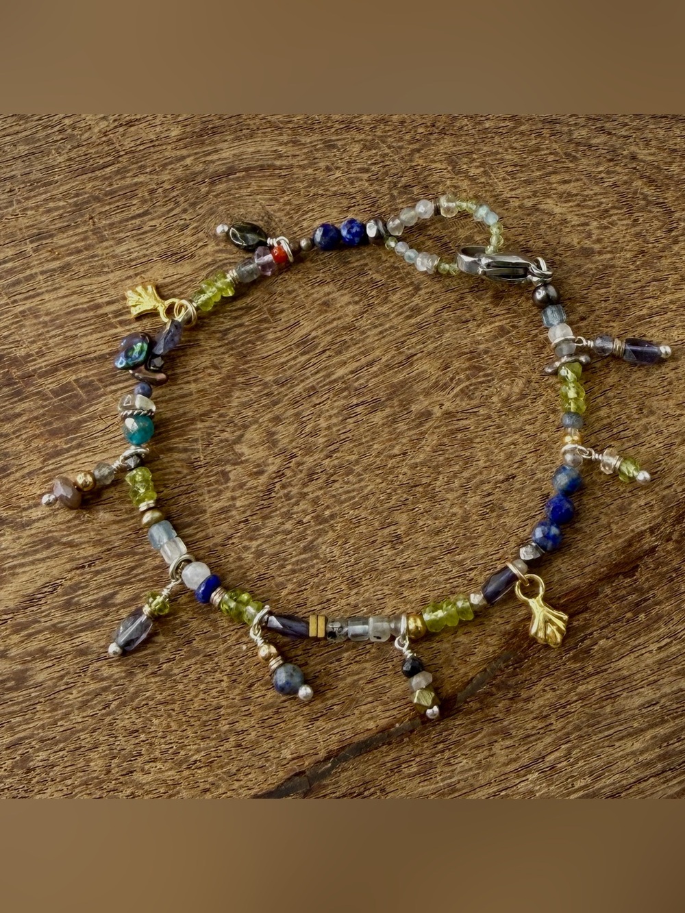 Mixed Gemstone Beaded Charm Bracelet